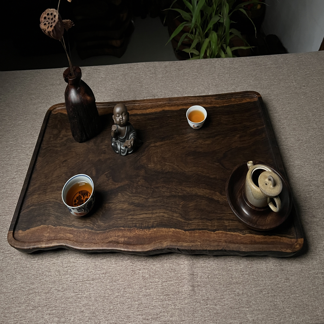 75×44-46×4.4黑檀风车木原生态老皮壳干泡茶台