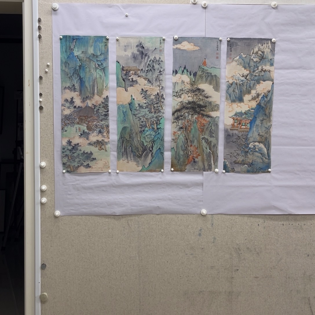 雨***巷国画柳谦 四条屏 春夏秋冬