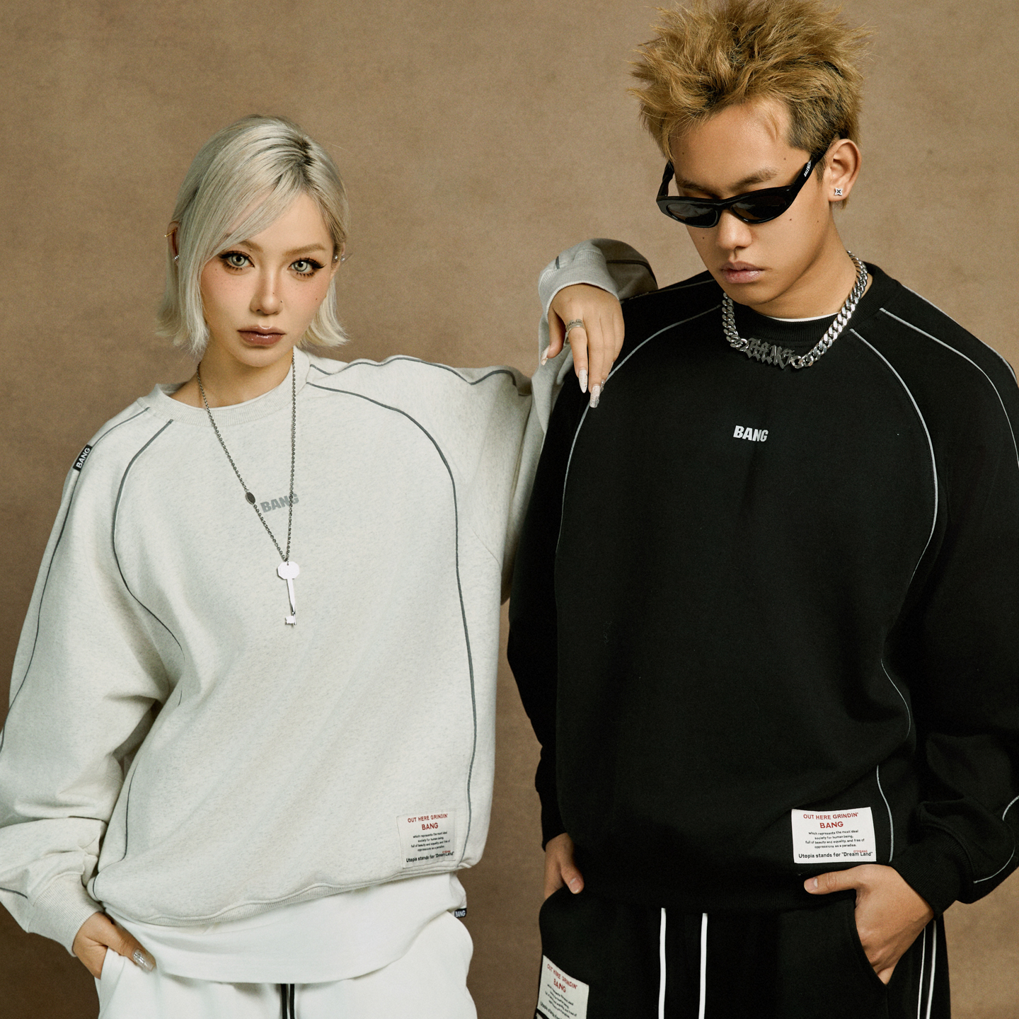 邦BANG 反光线条拼接套头圆领卫衣