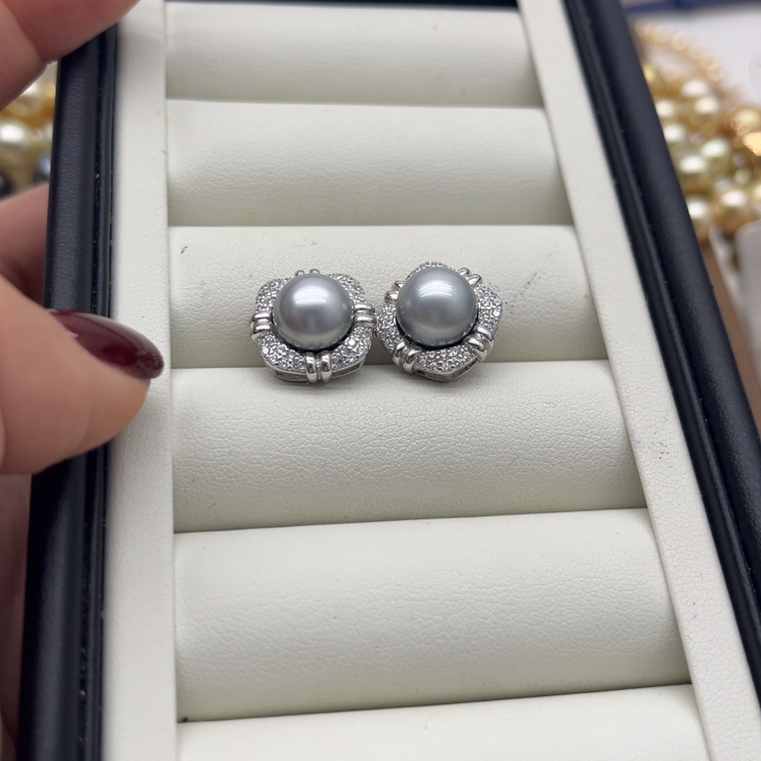 银S925镶嵌耳饰海水珍珠