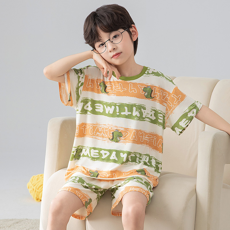莫代尔儿童睡衣夏季短袖男孩薄款套装青少年中大童宝宝空调家居服