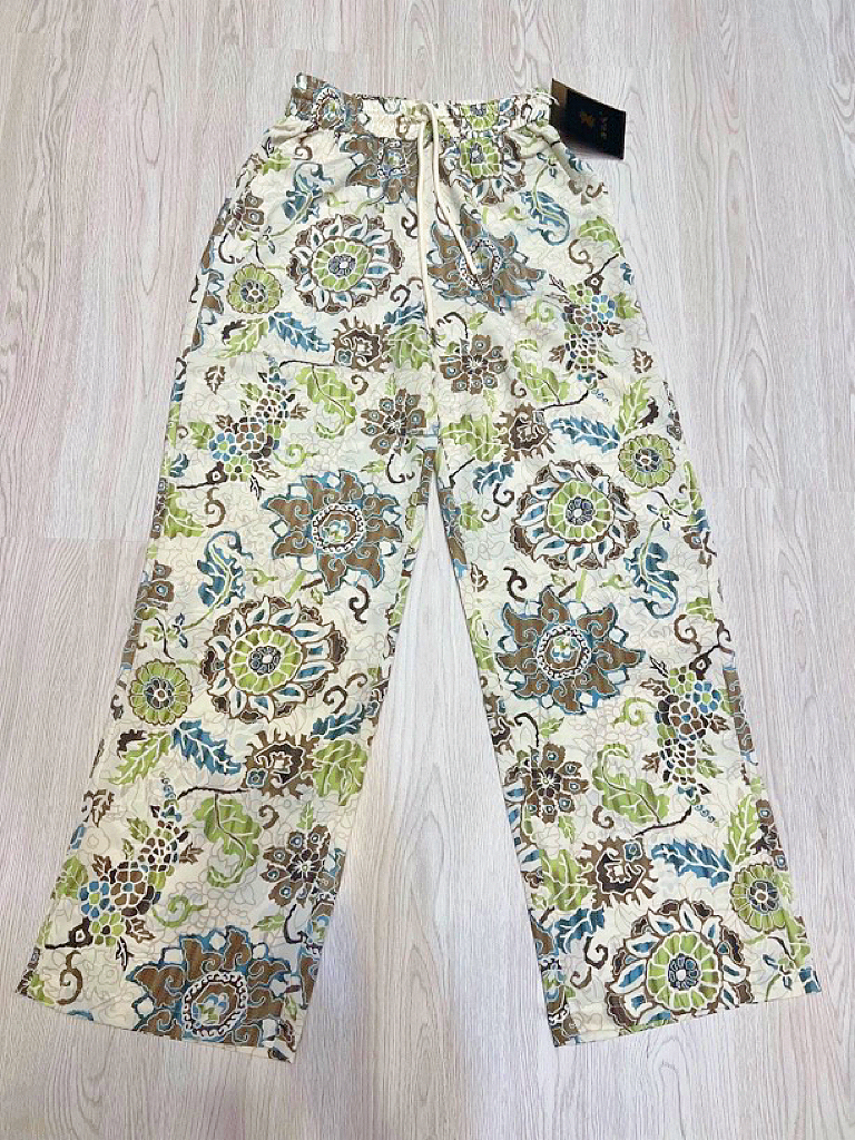 【芸洁】女士夏季高端薄款花裤松紧高腰头显瘦雪纺冰丝休闲阔腿裤