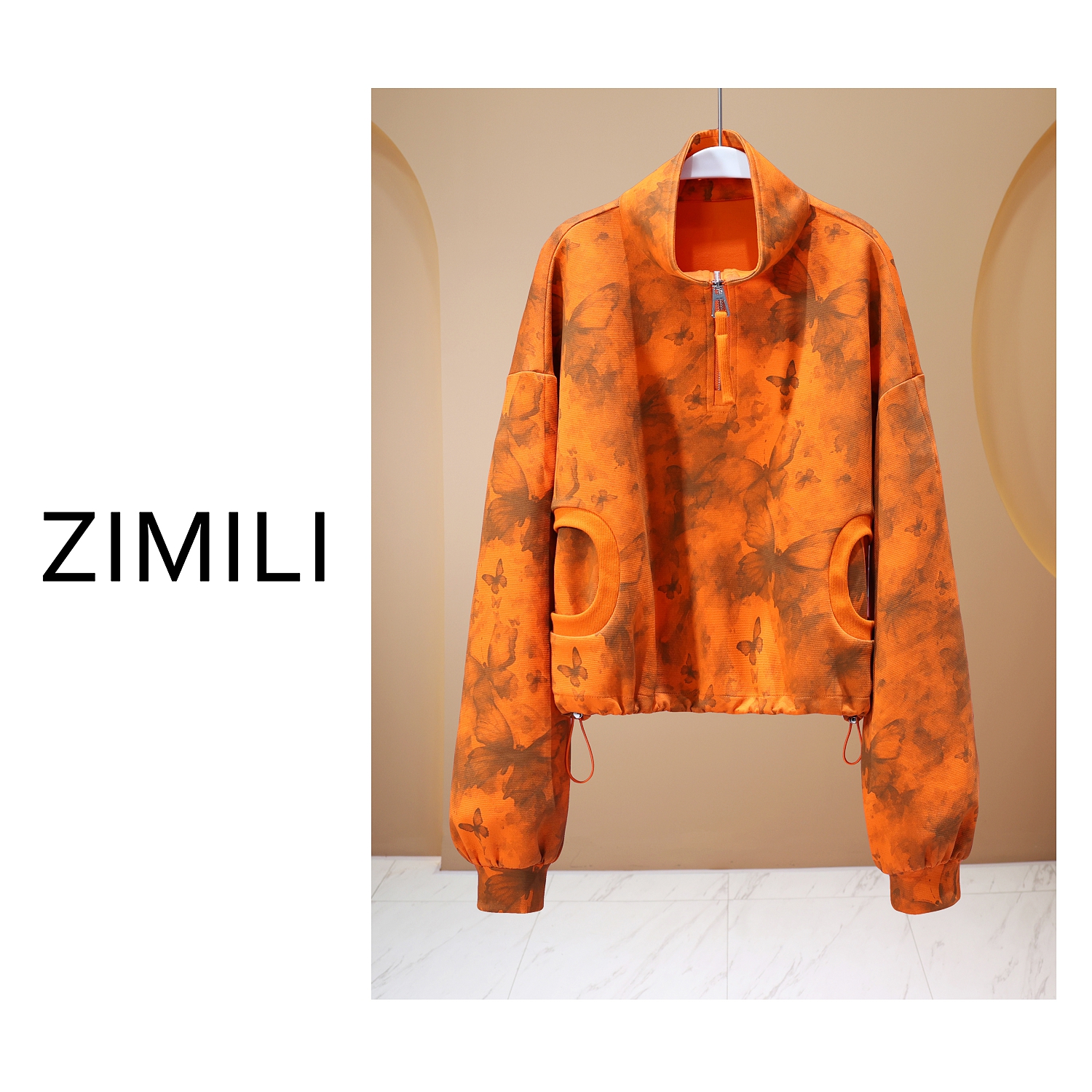 【LIANG哥女装】2025春季高定爱玛橙蝴蝶水墨印染休闲百搭卫衣6185