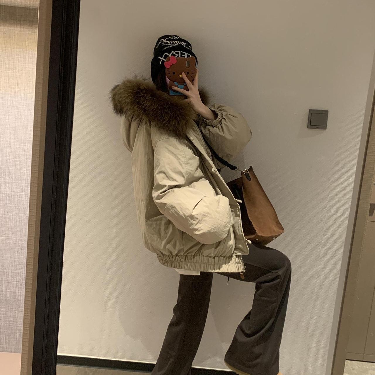 不褪色女中长款纯色牛角扣连帽保暖ins小个子