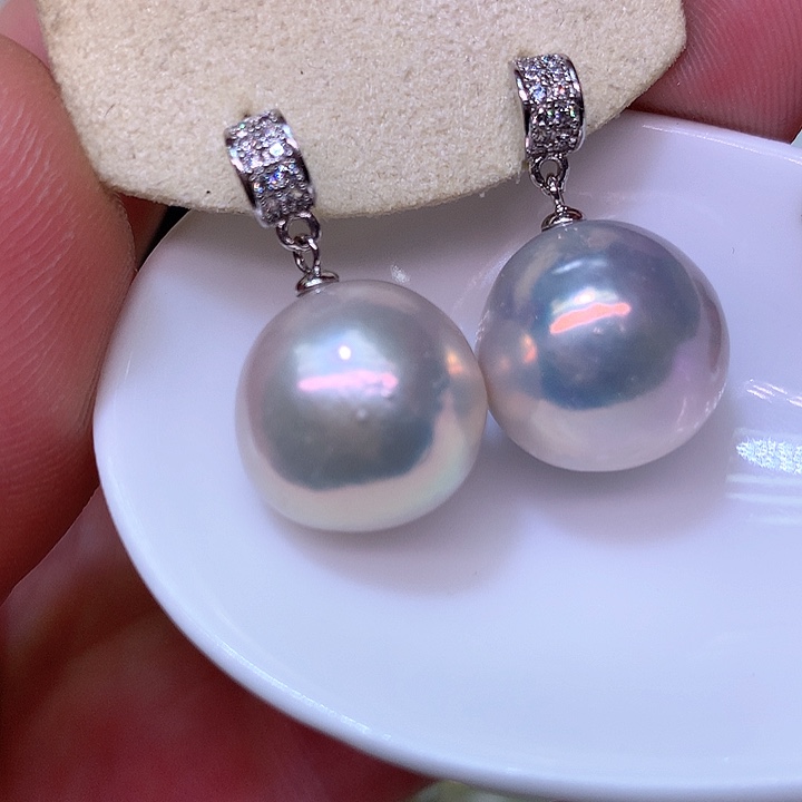 银S925镶嵌耳饰淡水珍珠