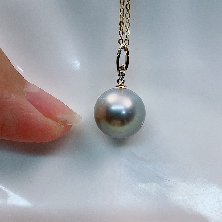 海水珍珠吊坠(不含链)18K金镶嵌大溪地吊坠12-13mm