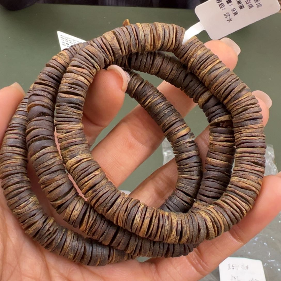 沉香手串海南老白棋沉水片珠卡9/9g单圈多样性发一