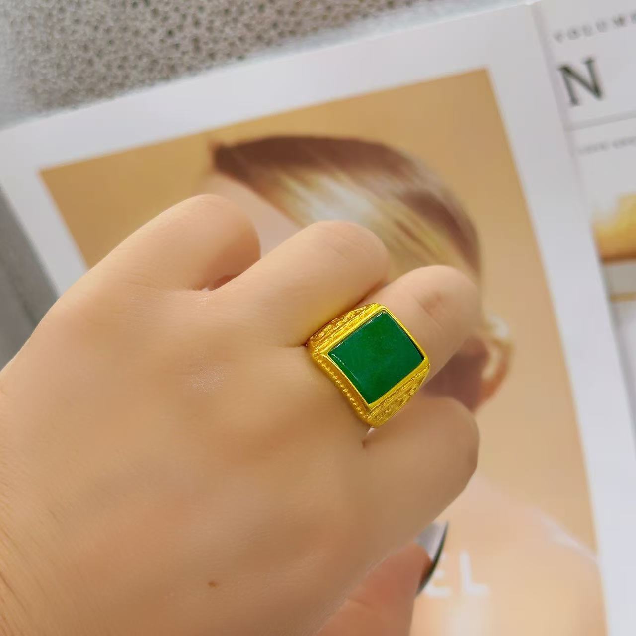 铜合金戒指 绿色铜合金精致戒指复古气质经典时尚轻奢男款2003