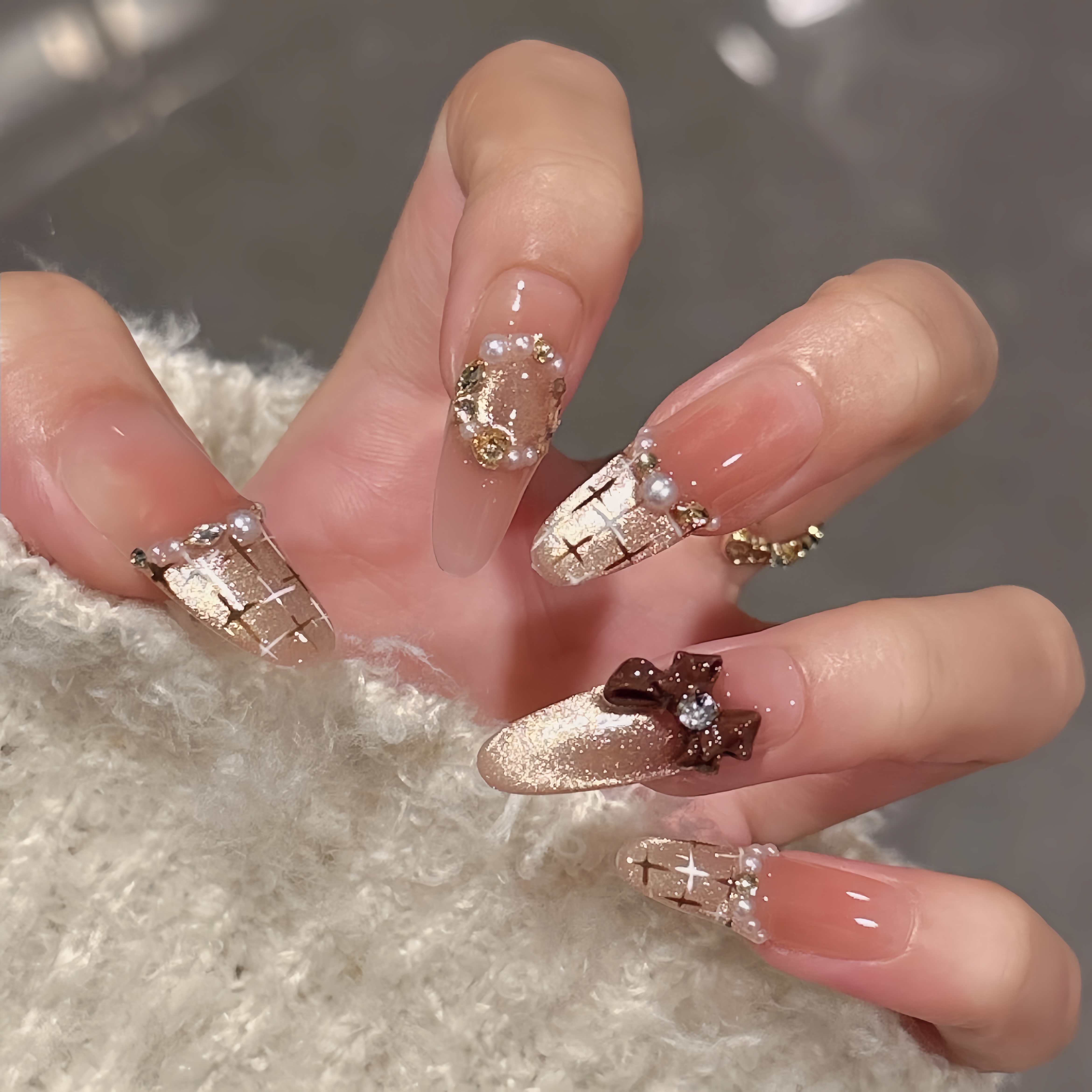 【可可小香】纯手工穿戴甲美甲穿戴式光疗甲冰透渐变流行纯欲