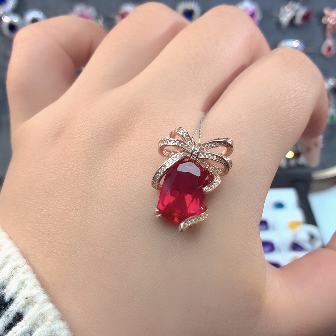 吊坠925银培育卢比莱色宝石