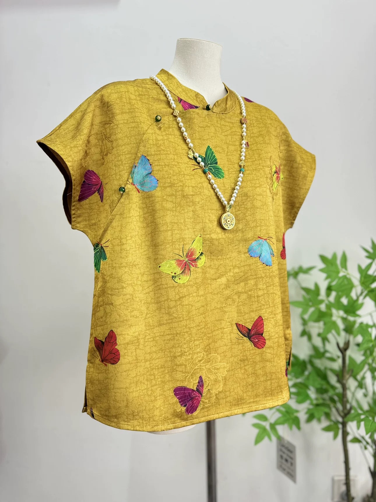 2025夏季新款新中式国风立领短袖女宽松显瘦百搭上衣T桖