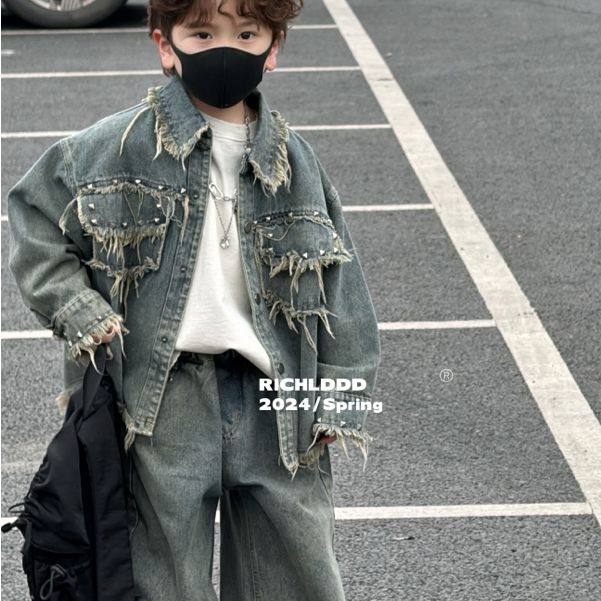 NO退NO换【港风腔调】铆钉流苏牛仔套装很难不爱