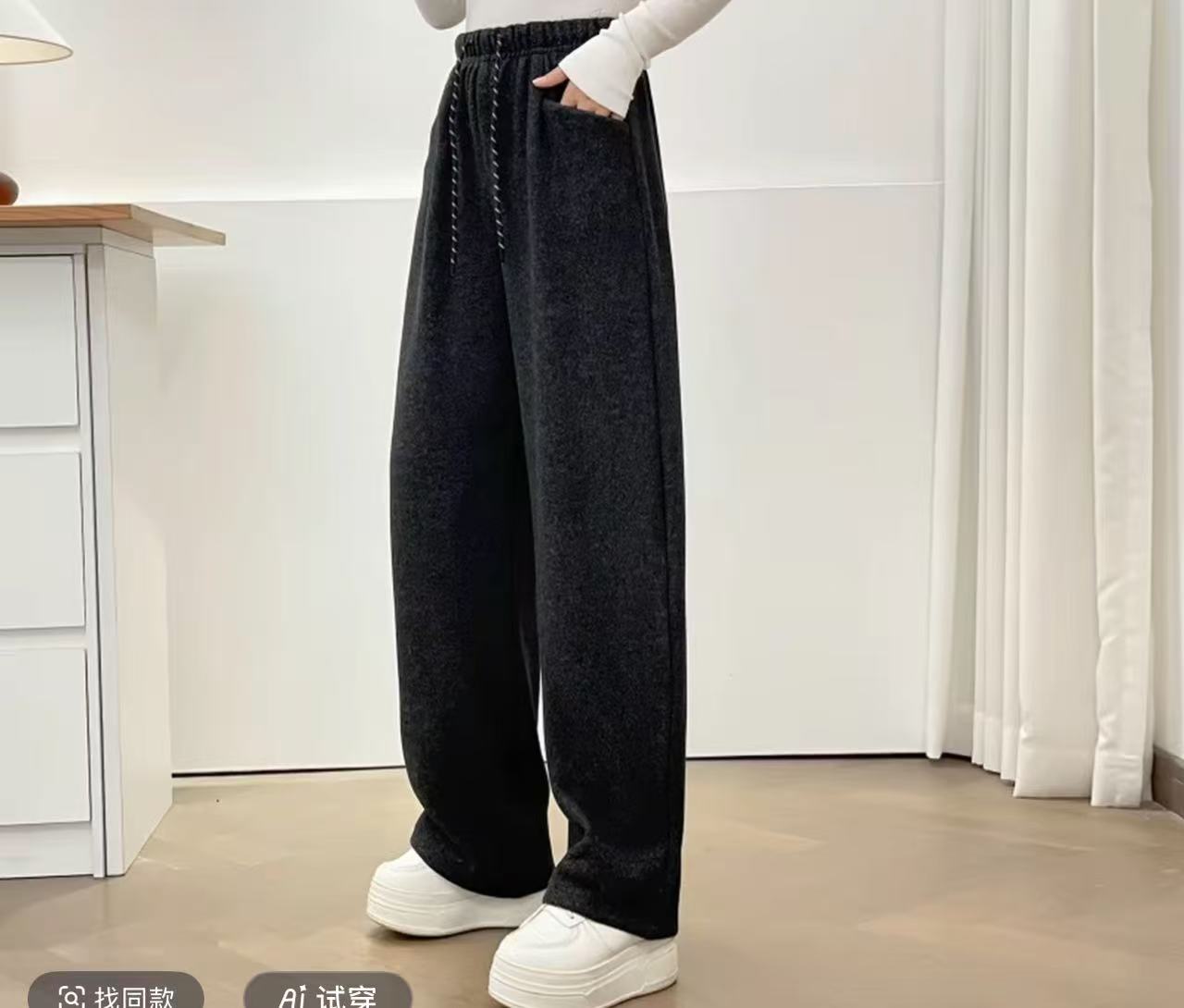 K1011#加绒2025慵懒风磨毛抽绳休闲弯刀裤