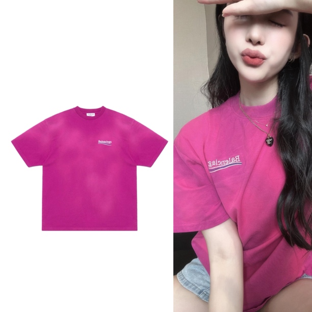 未使用 Balenciaga/巴黎世家 玫粉扎染刺绣可乐短袖T恤
