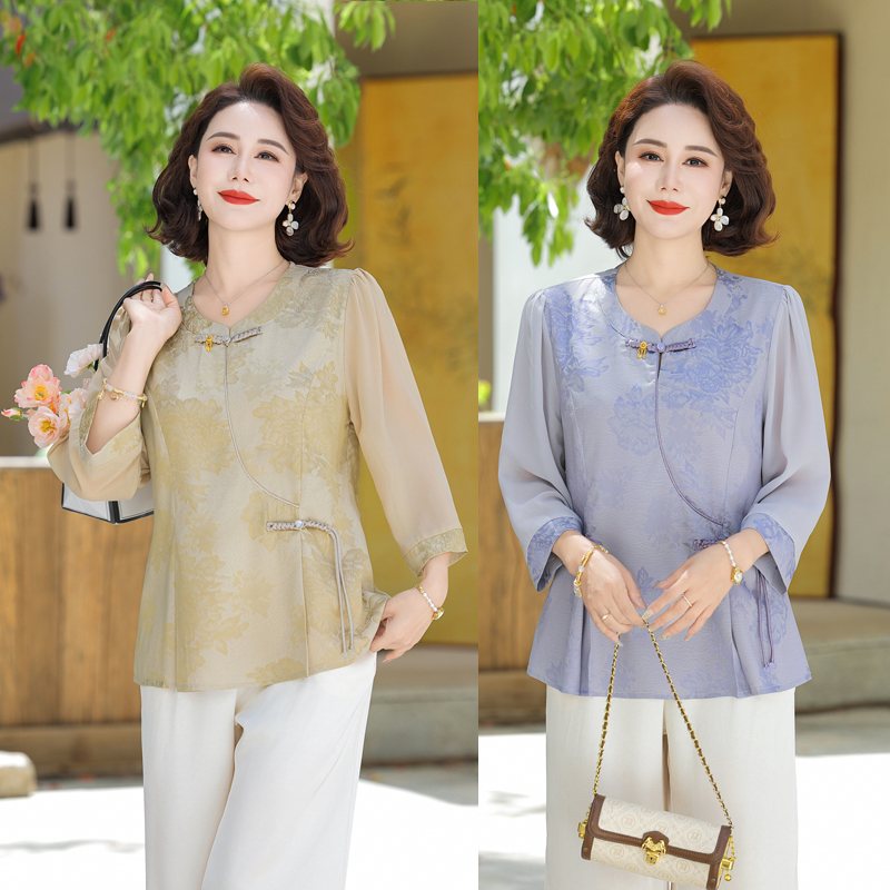 时尚妈妈装夏装短袖套装2025新款国风中老年女装夏季中式T恤上衣