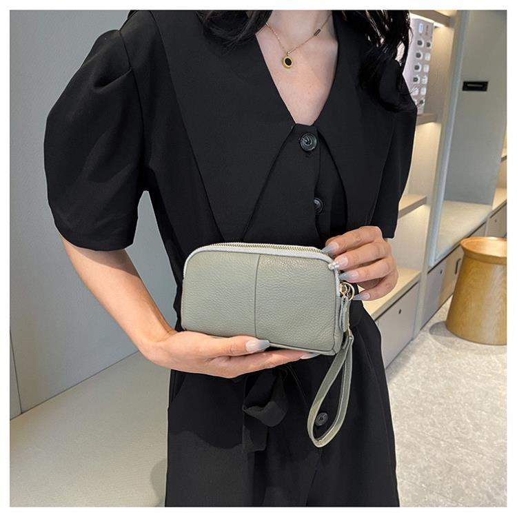 【头层牛皮】真皮女包单肩斜挎包双层手拿包