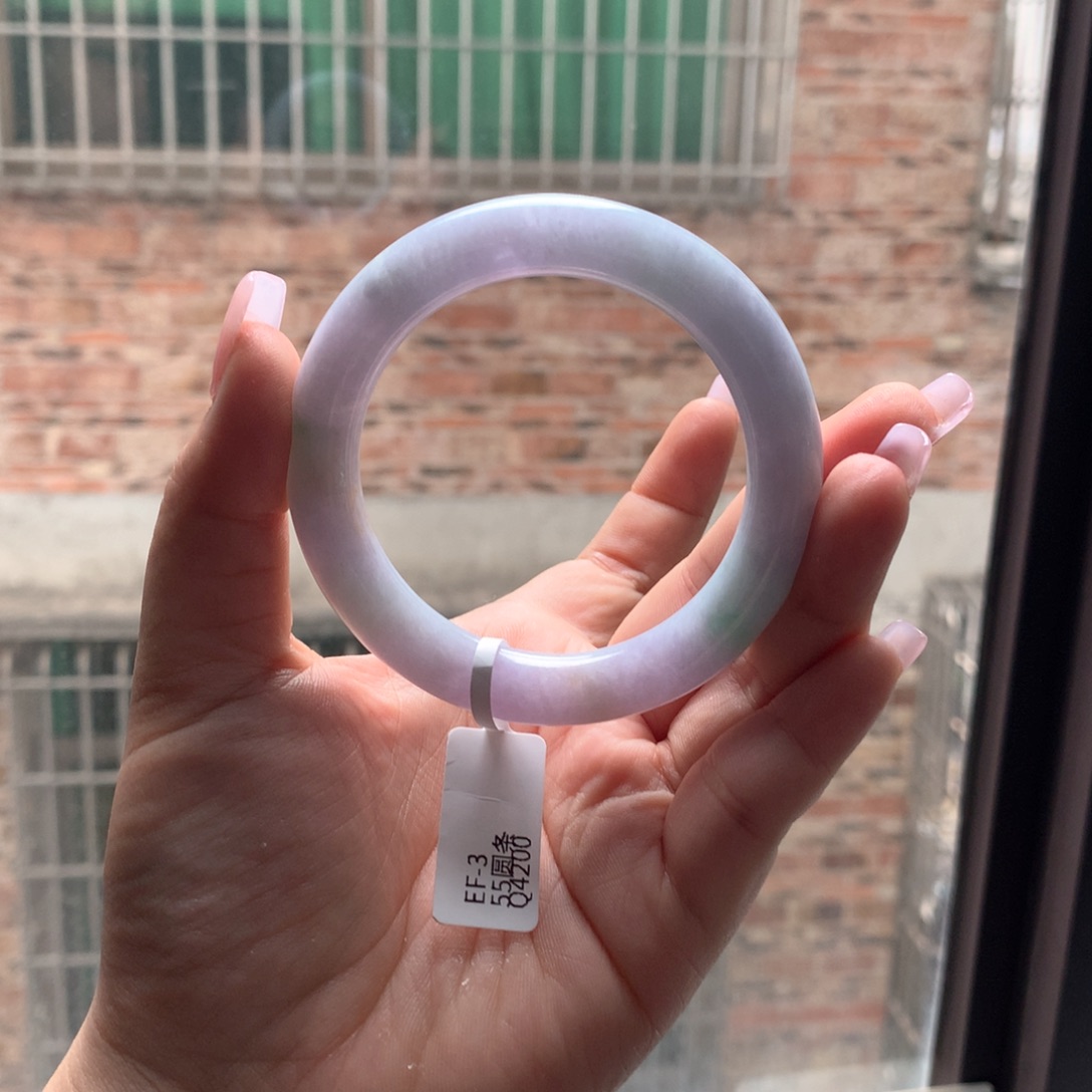 翡翠手镯未镶嵌14 55春带彩胖圆
