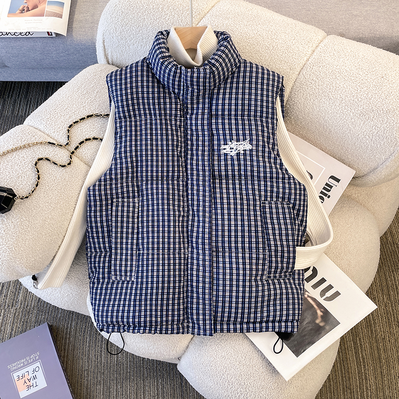 超好看 胖mm大码棉服马甲女秋冬新款格子百搭刺绣背心时尚外套602