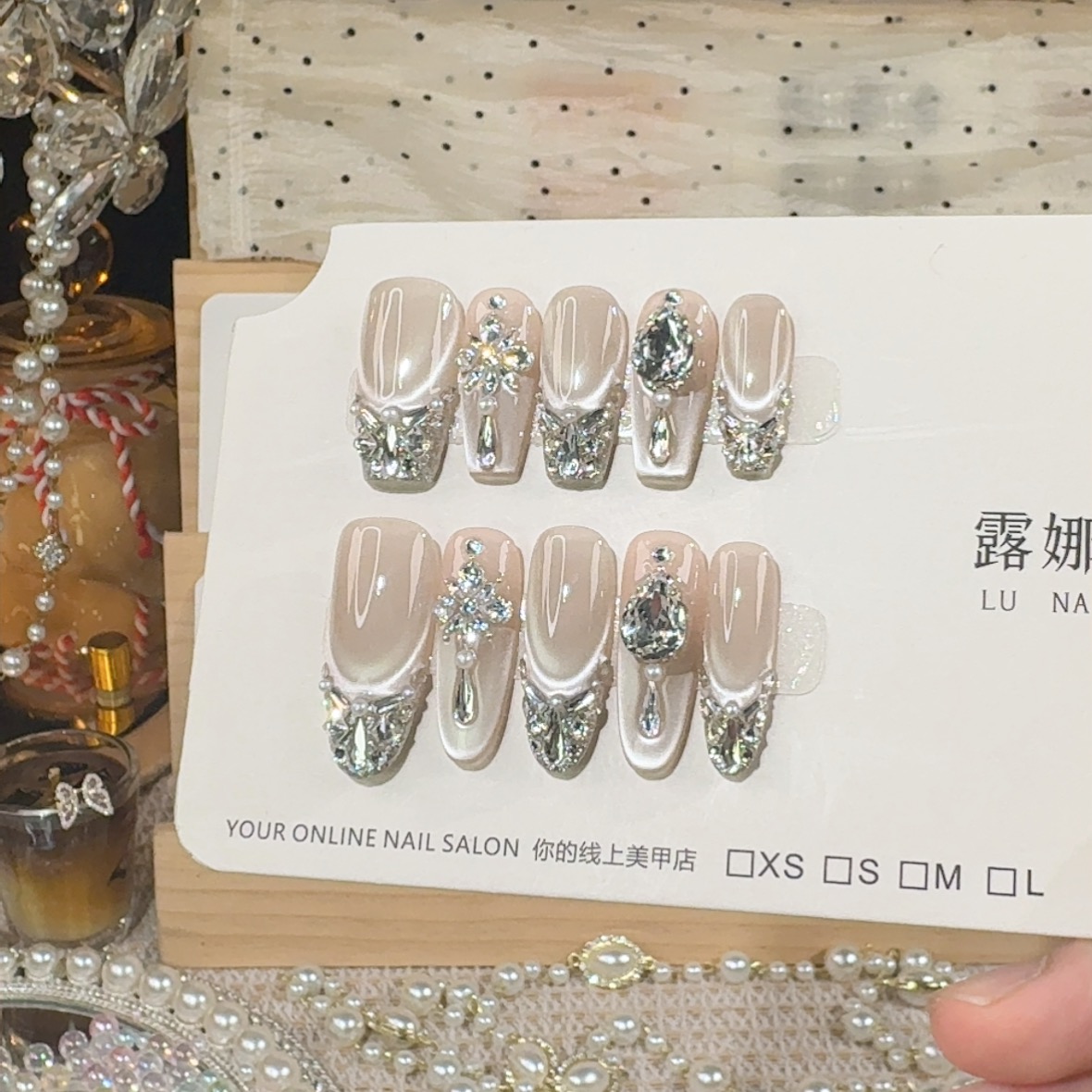 【铂金丝锻】轻奢高级感原创设计师款纯欲猫眼美甲纯手工穿戴甲