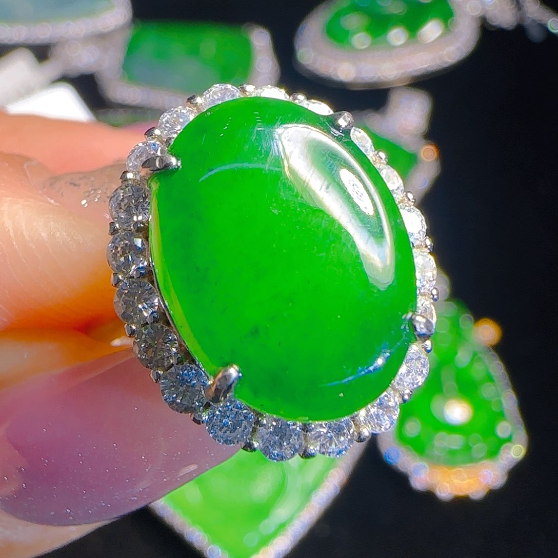 翡翠戒指银S925镶嵌天然