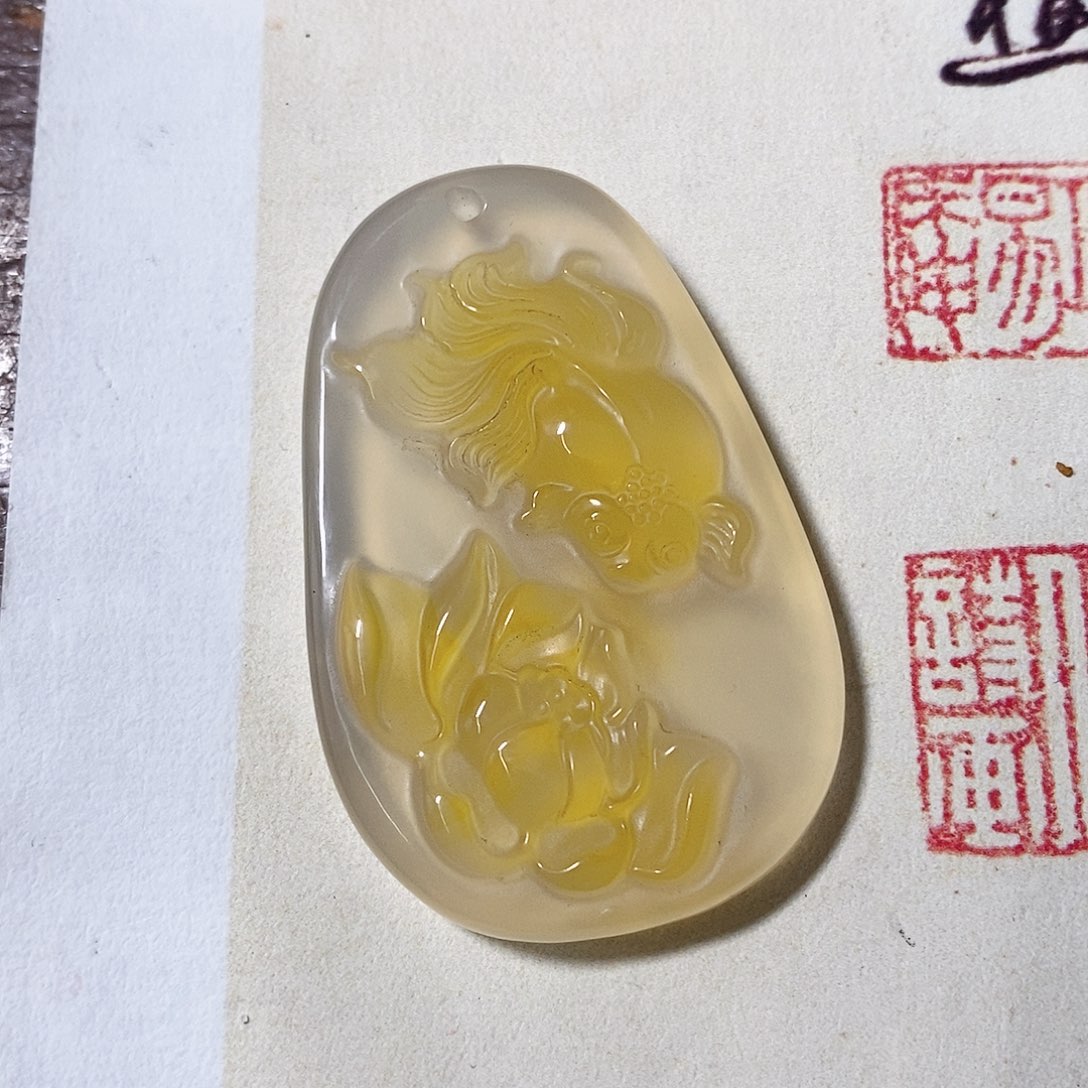 玛瑙/玉髓新中式未镶嵌荷叶鱼