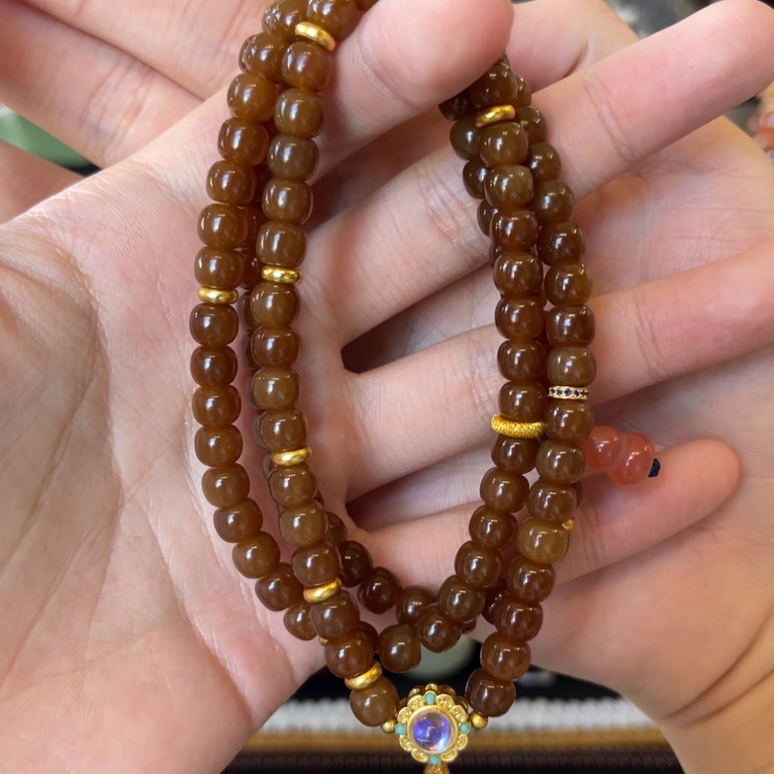 和田玉（糖玉）未镶嵌手链金山全糖7mm老型108珠串