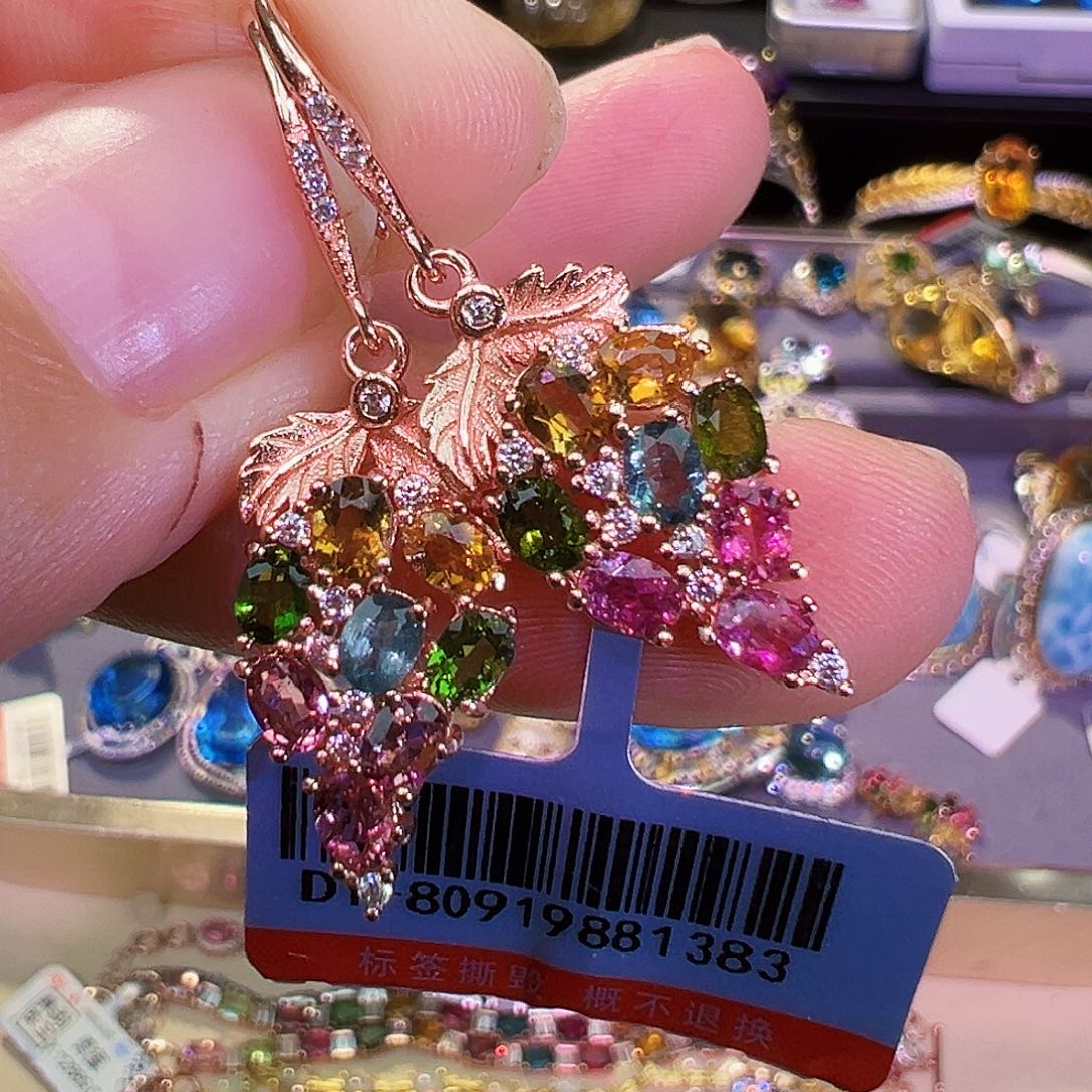 银S925镶嵌耳饰碧玺