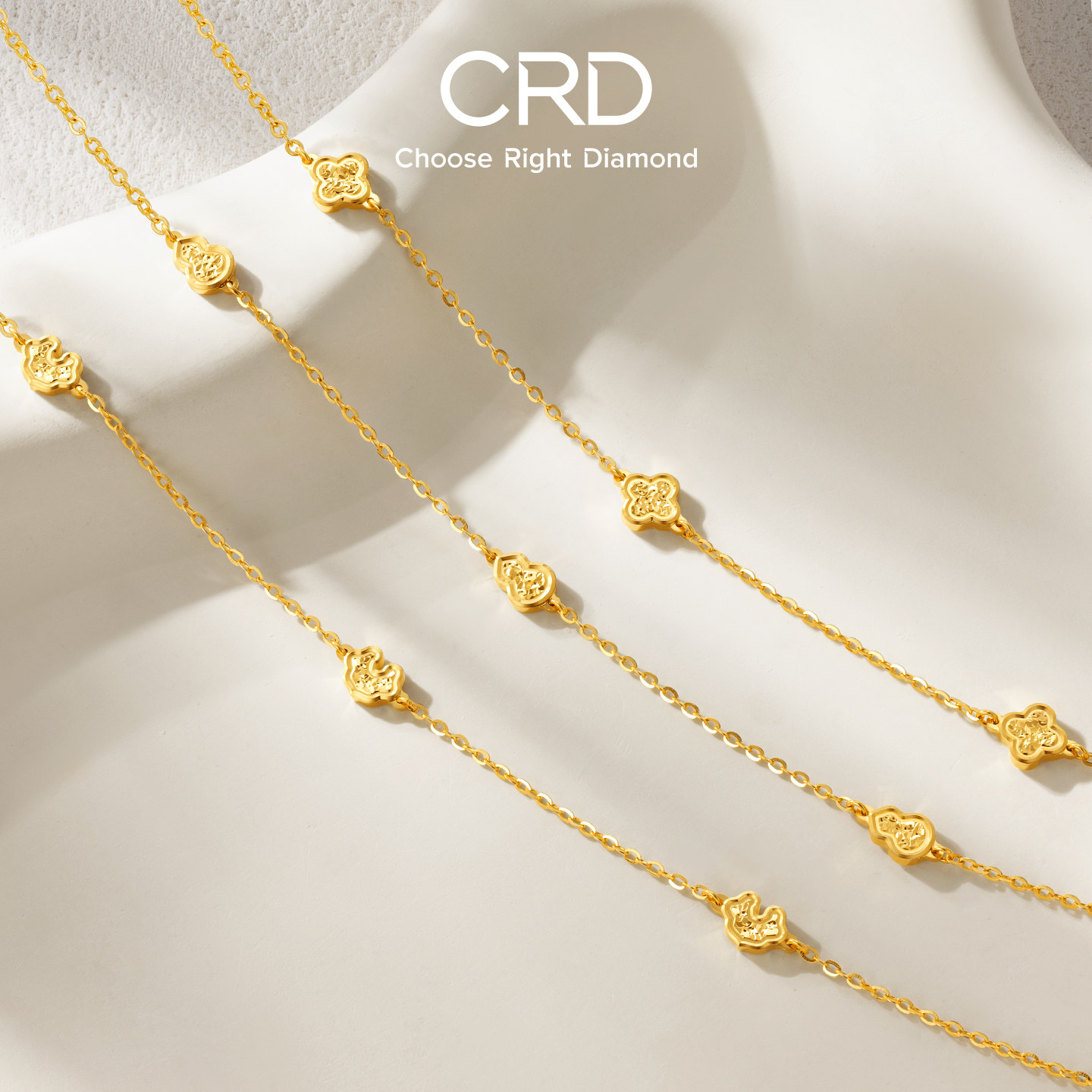 CRD克徕帝幸运碎碎冰足金套链葫芦如意四叶草足金999送礼推荐