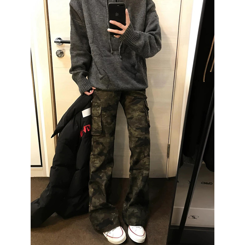 2025新款美式迷彩弯刀牛仔裤男秋季潮牌工装裤子微喇显瘦显高长裤