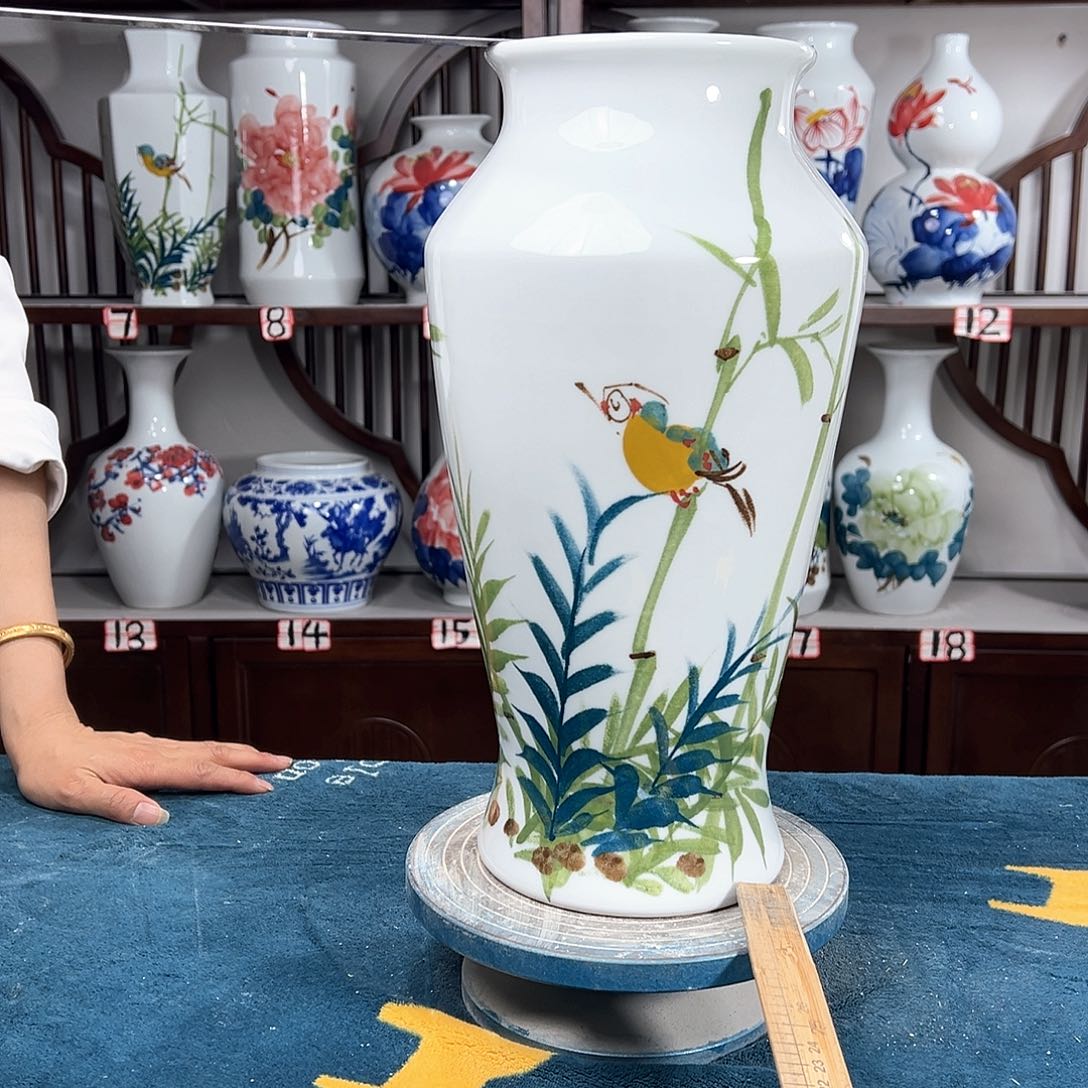 摆件景德镇陶瓷大鱼竹