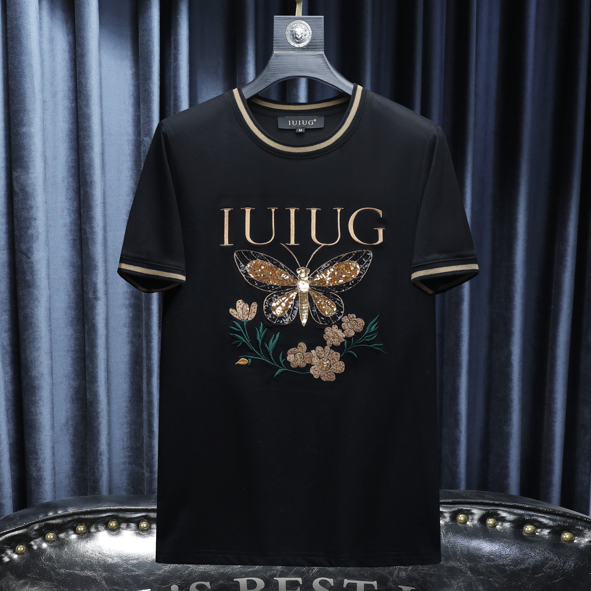 IUIUG2025轻奢百搭短袖韩版男士时尚夏季潮流-印花个性上衣半袖