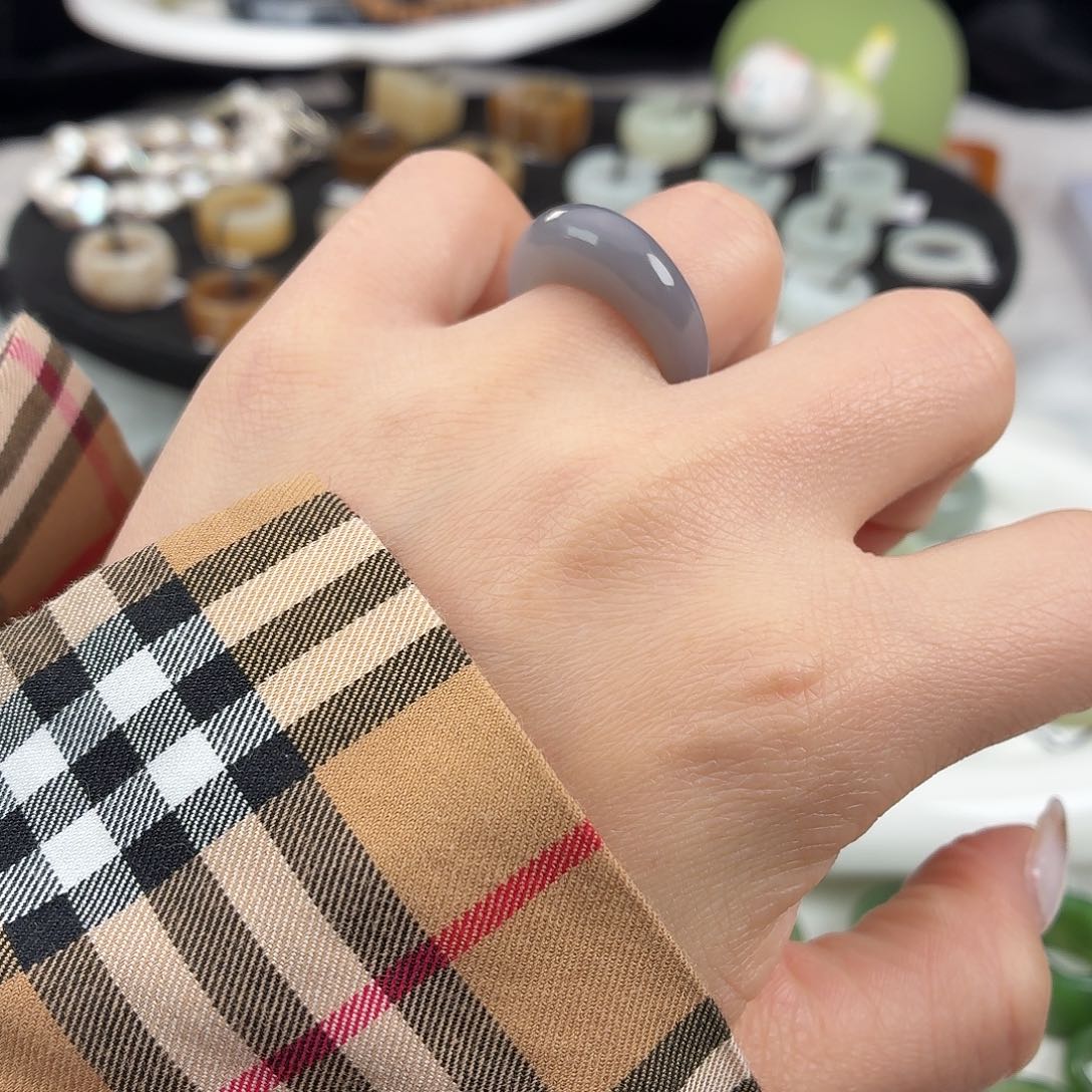 和田玉未镶嵌戒指S117烟紫馒头17.2