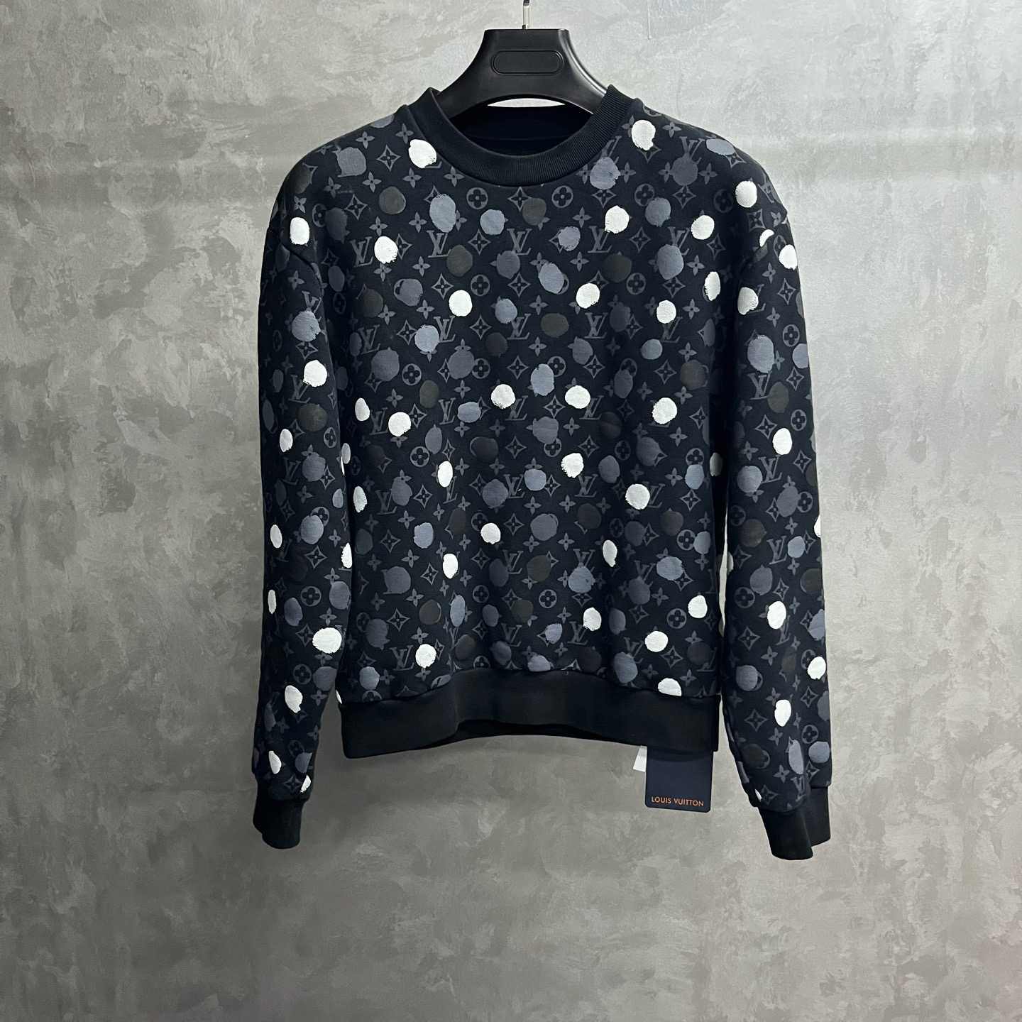 99新 LouisVuitton/路易威登 黑色圆领Logo满印圆点装饰卫衣/Xs