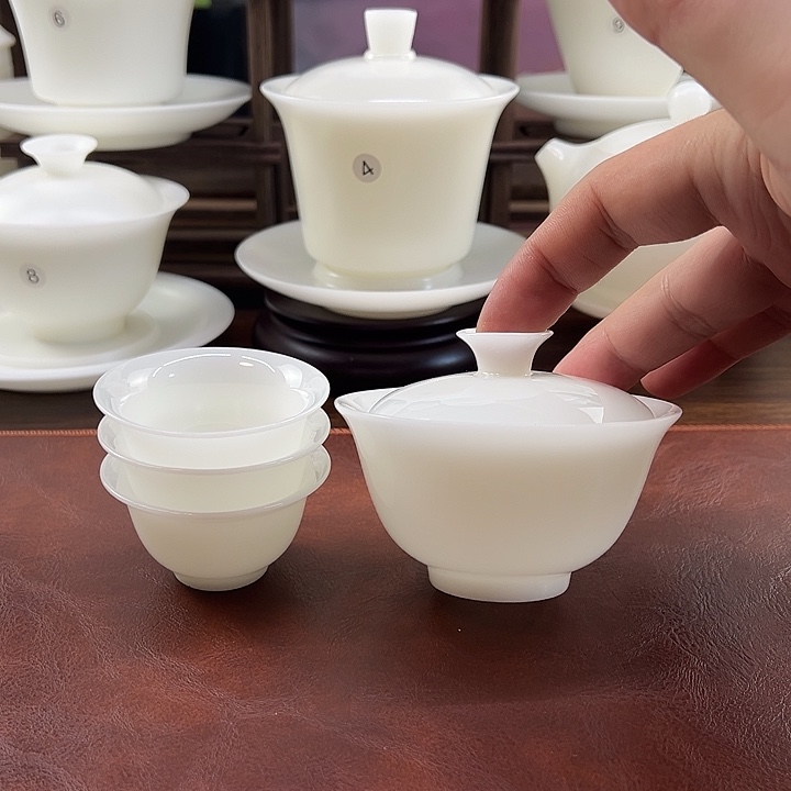 釉烧璞玉瓷90ml二才盖碗+3工夫杯