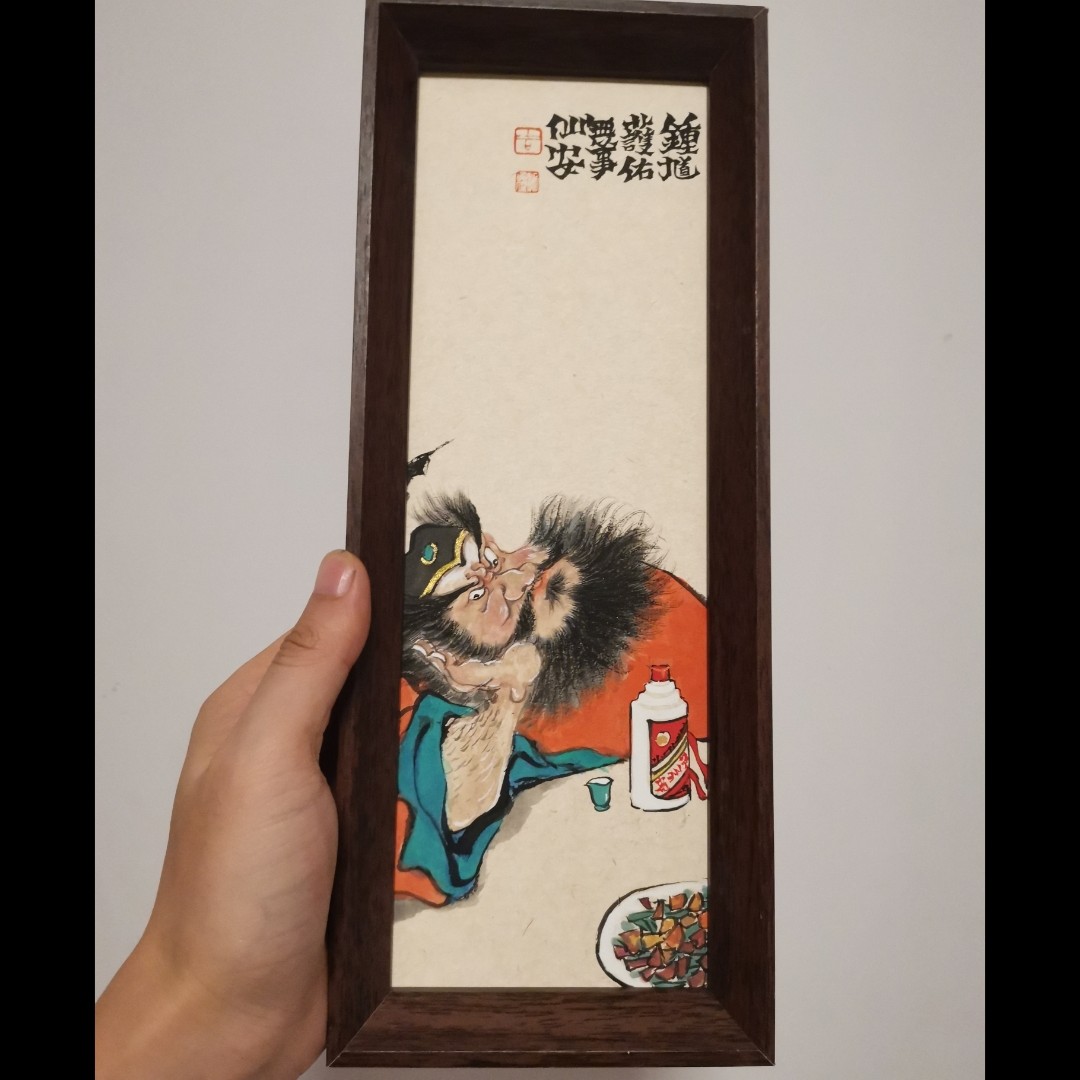钟馗摆台纯手绘原创作品办公室玄关书桌装饰雅致