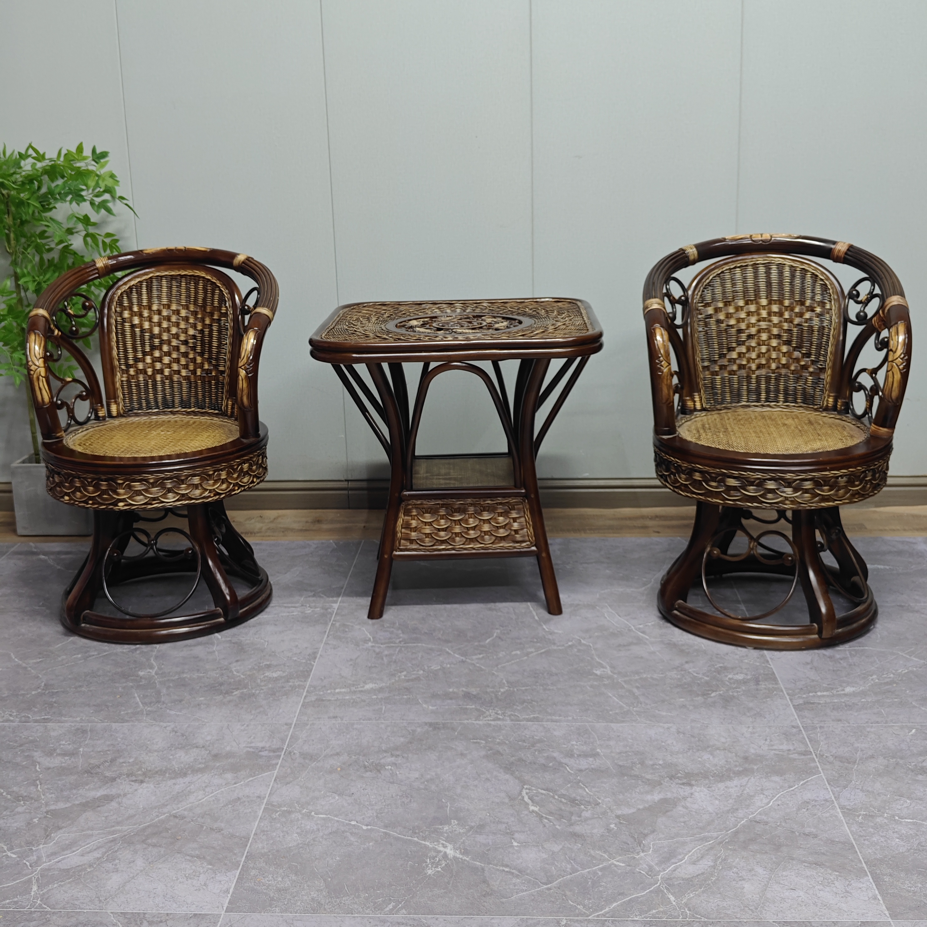转椅 70/80套装 藤编藤椅 喝茶椅 阳台椅 家用椅子 靠背椅 真藤椅