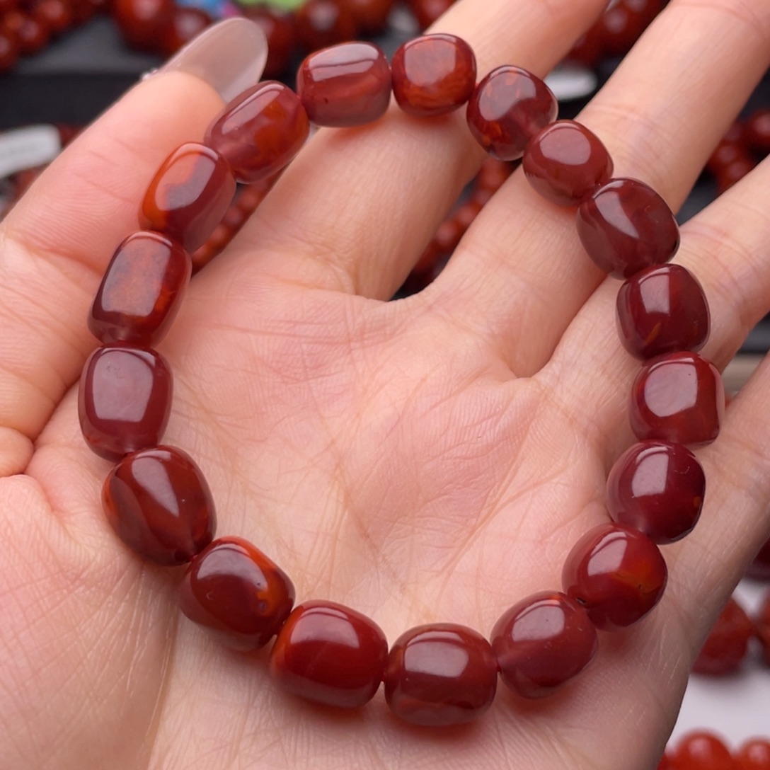 南红玛瑙未镶嵌手链9mm顶品瓦西牛血火焰随行手串