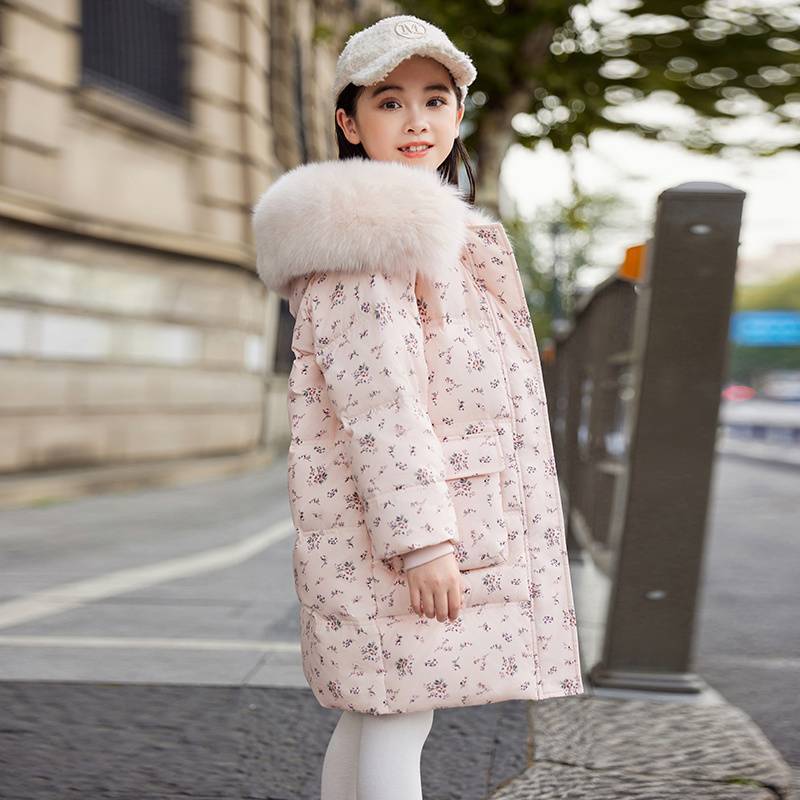 巴拉巴拉中长款儿童羽绒服女童冬季新款加厚鸭绒中大童洋气碎花外