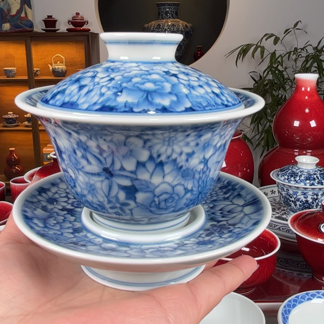 杯闻轩坊柴窑 万花盖碗