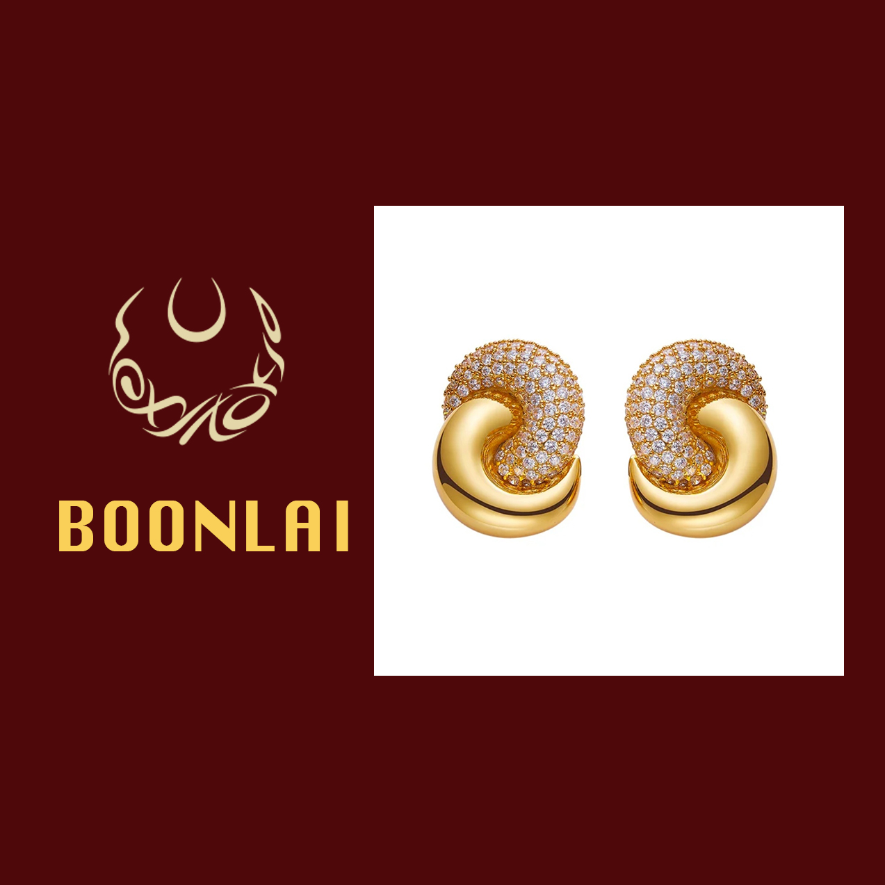 铜合金锆石耳饰 Boonlai 大货交叉麻花圆环耳环