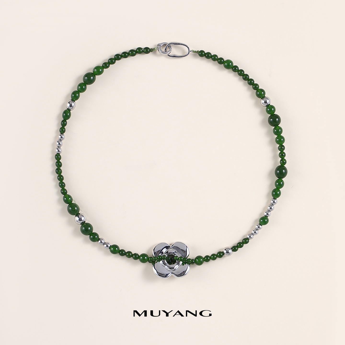 muyang/慕阳 铜合金玻璃项链 气质时尚绿色百搭精致银碧项链
