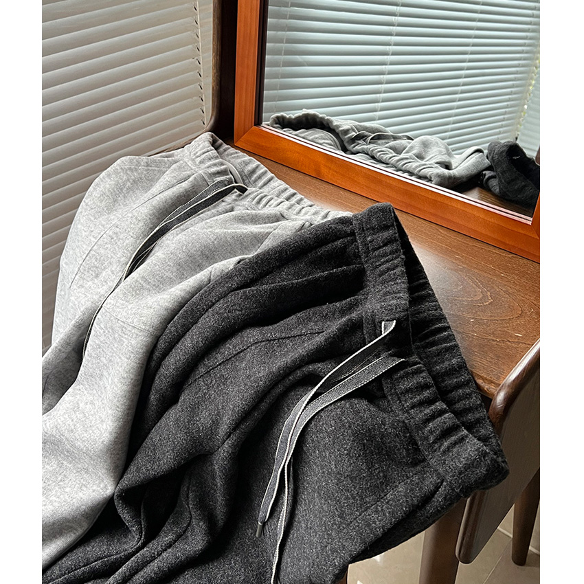 韩系垂感柔软系带松紧高腰显高显瘦暖绒休闲直筒裤女秋冬阔腿长裤