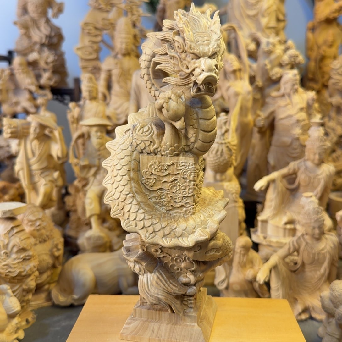 沐***桦黄杨木小叶黄杨木20高龙柱龙摆件有瑕