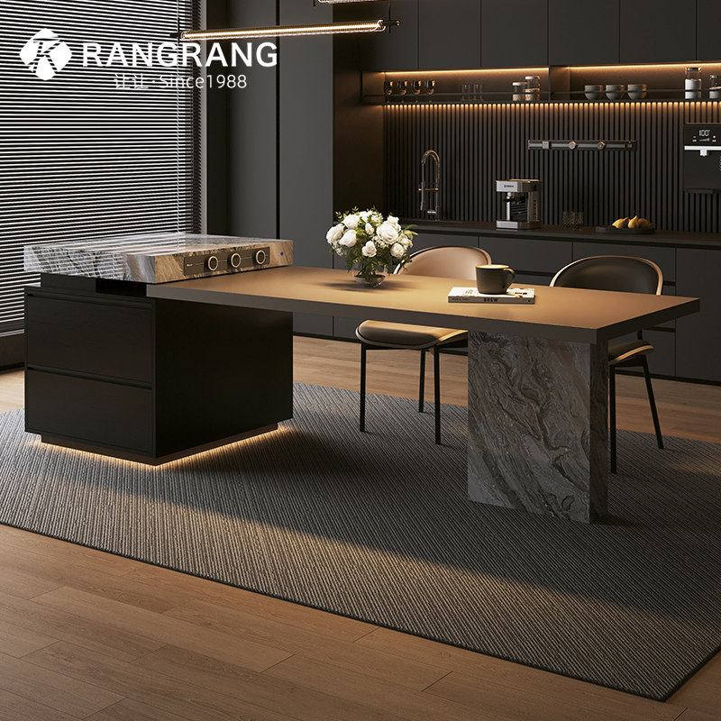 【15天发货】意式轻奢岩板岛台餐桌一体可伸缩岛台餐桌一体2025新款