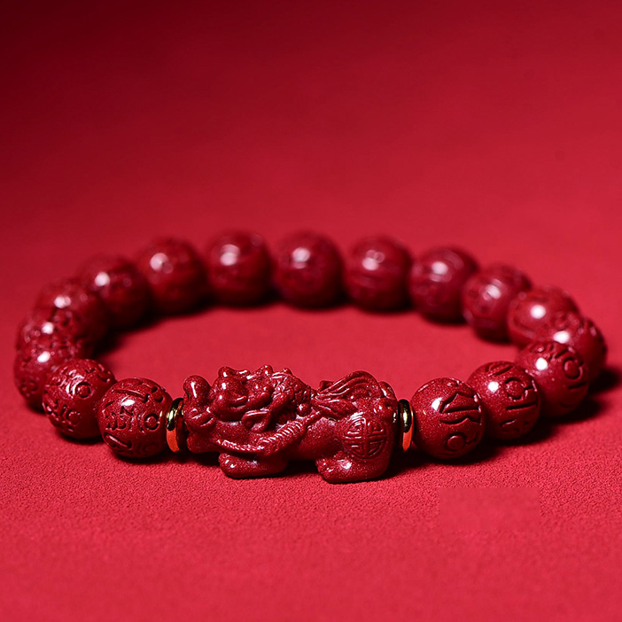 含辰砂工艺品高含量紫金砂貔貅六字箴言天然朱砂手串