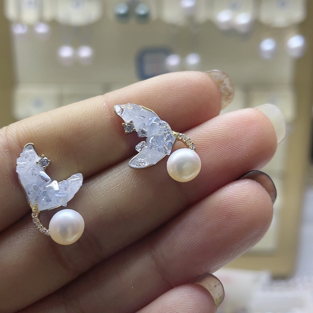 淡水珍珠耳饰银S925镶嵌