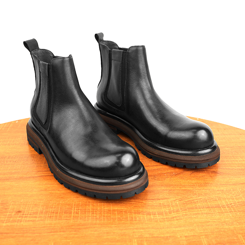 PLANET SUNNY纯手工切尔西靴男士秋冬高帮厚底短靴真皮圆头复古