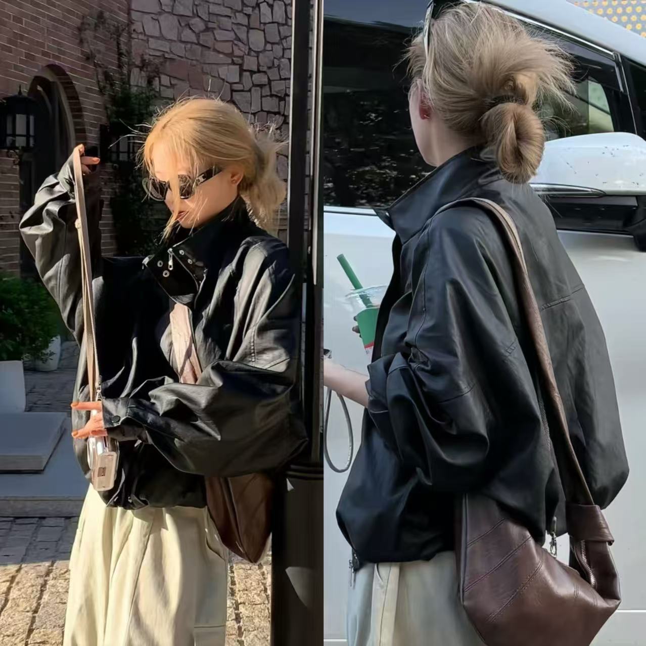 徐秋阳  龟背皮衣  秋季新款百搭时尚显瘦显白皮衣X6873#