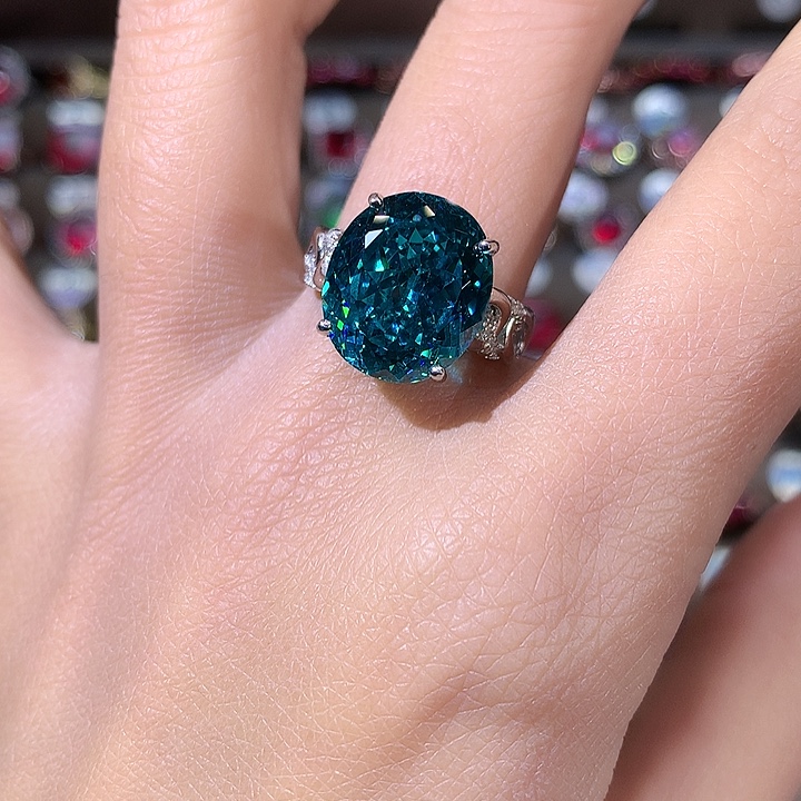 925银帕拉蓝绿戒指鸟巢切