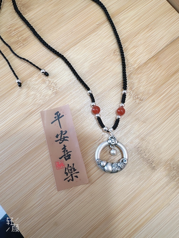 吊坠足银 足银时尚复古做旧有求必应平安扣手工编织项链吊坠